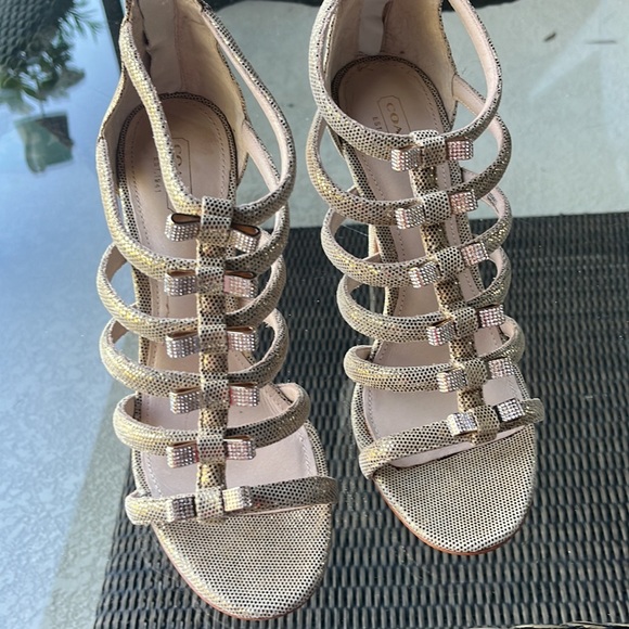 Coach 8.5 Laila Dot Met evening Leather high heels pump shoes sandals stiletto - Picture 3 of 14